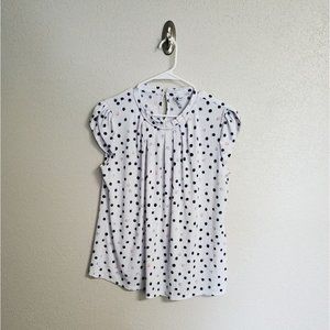 Polka Dot Short Sleeve Blouse with Pleating